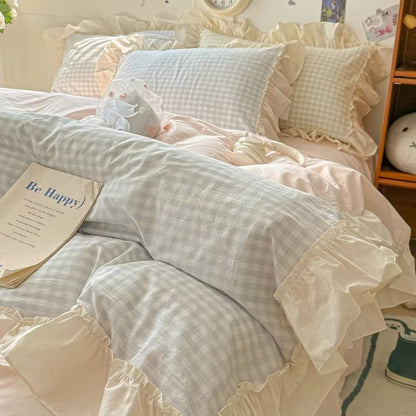 Classic Plaid Ruffled Bed Sheet Set