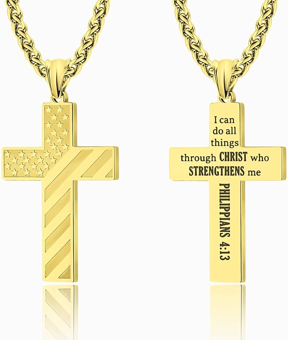 American Flag Cross Charm Necklace