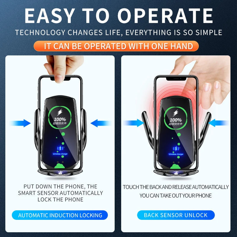 Easy Mount Wireless Car Phone Charger with Auto Grip