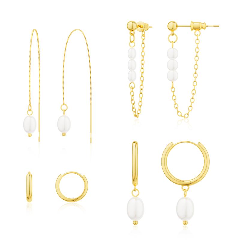 Classic White Pearl Stud Earrings Set