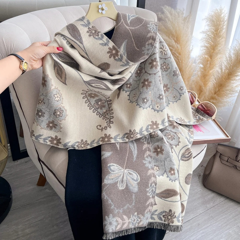 Plush Reversible Flower Winter Scarf Wrap