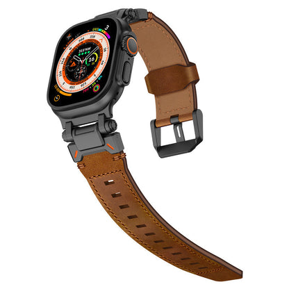 Rugged Brown Leather Strap For Apple Watch