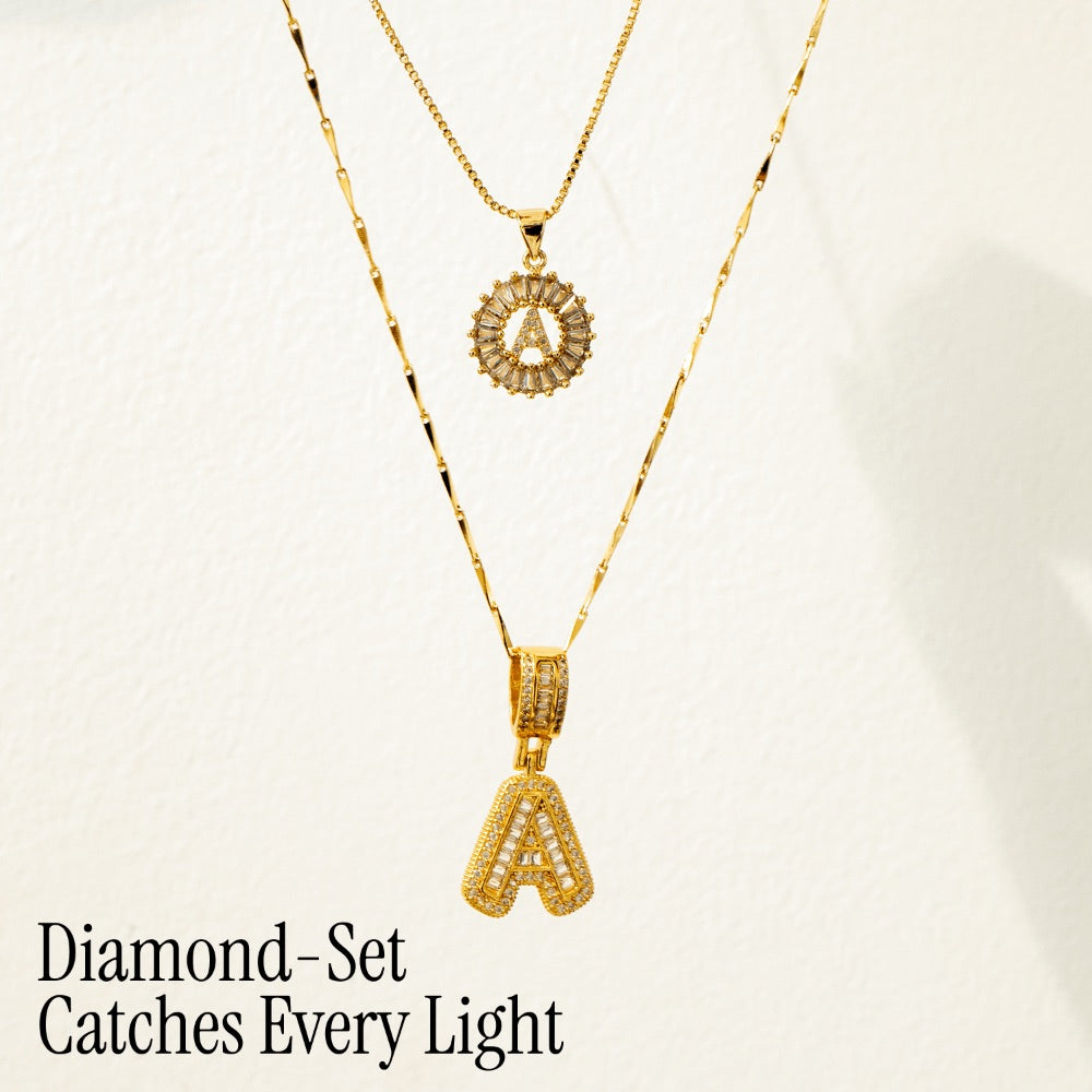 Fine 14k Gold Initial Diamond Pendant Necklace