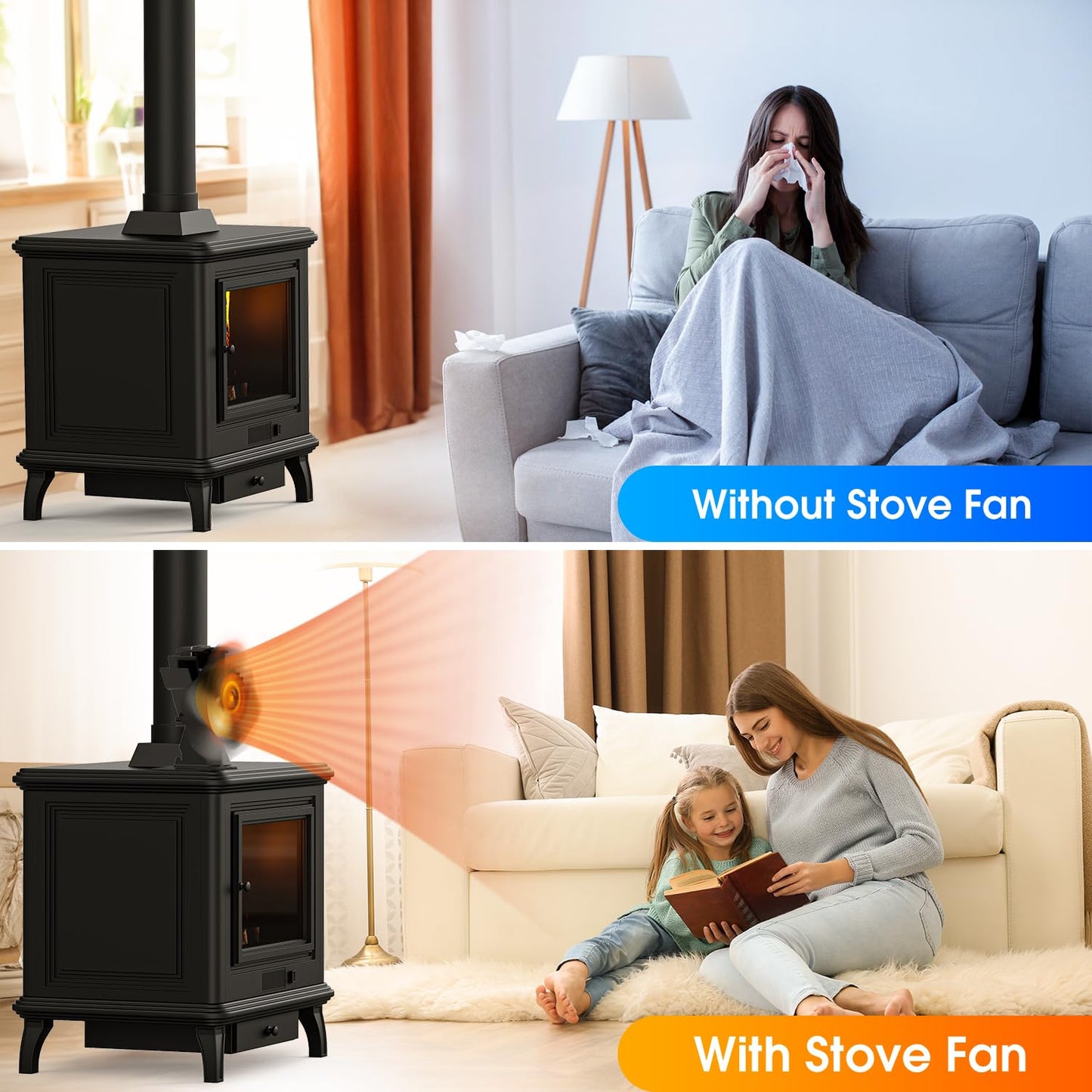 Powerful 4-Blade Wood Stove Fan