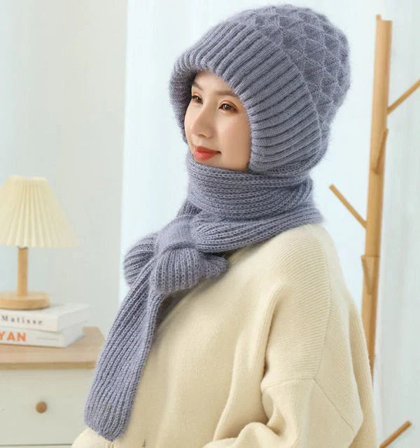 Soft Fleece Winter Beanie with Scarf