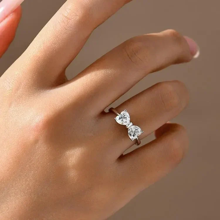 Luxurious Silver Dazzling Bow Wedding Ring