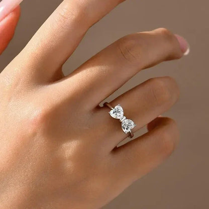 Luxurious Silver Dazzling Bow Wedding Ring