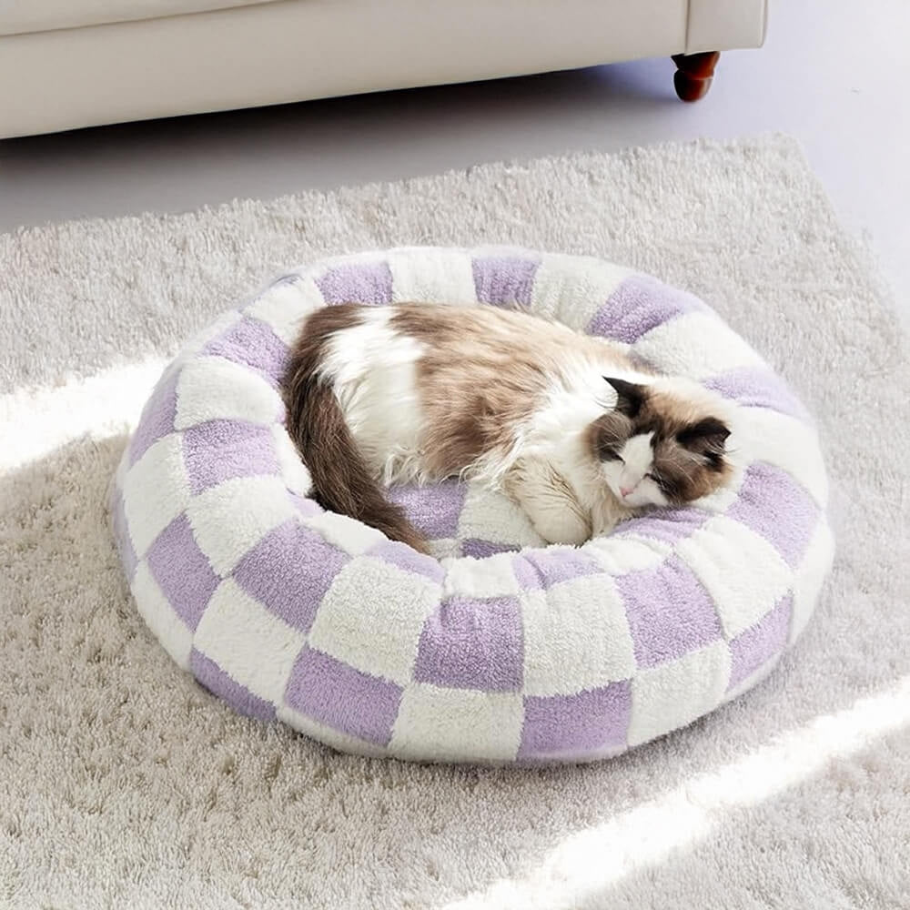 Cozy Plush Checkered Dog Bed