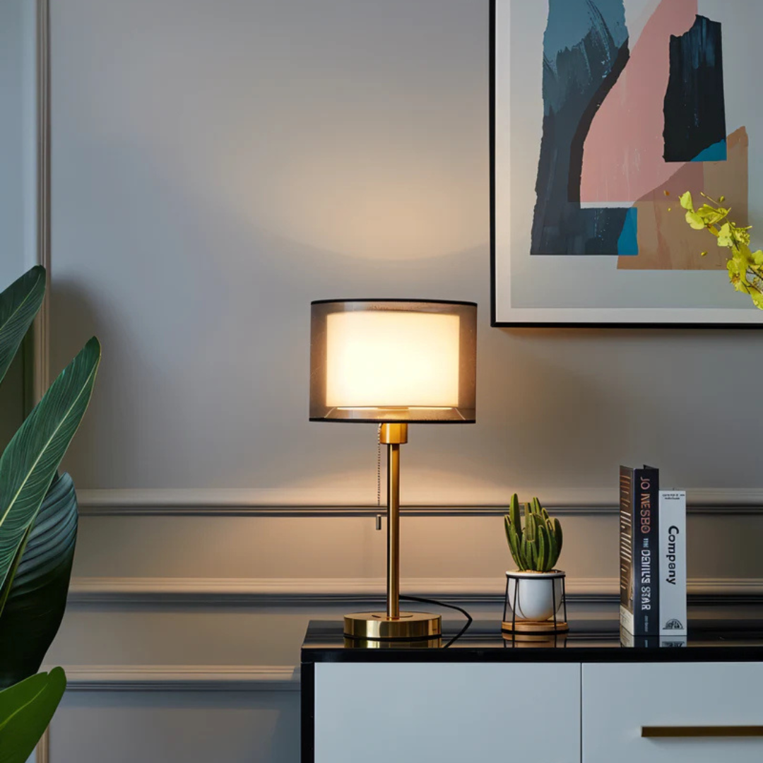 Elegant Desk Lamp with Double Fabric Shade