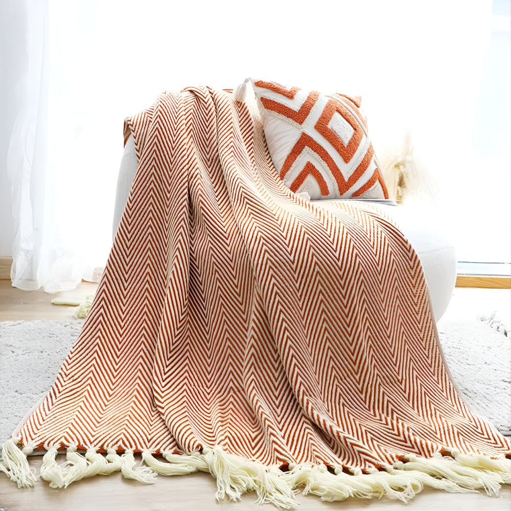 Textured Fringe Knit Throw Blanket - Luxicro