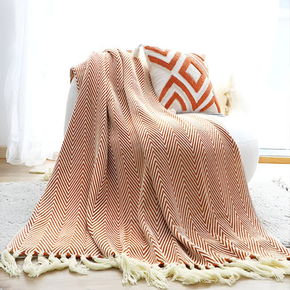 Textured Fringe Knit Throw Blanket - Luxicro