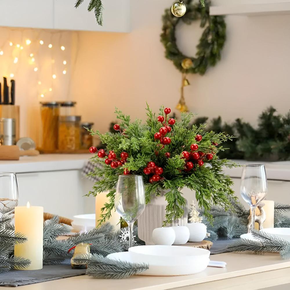 Realistic Christmas Pine Branches with Red Berries - Luxicro