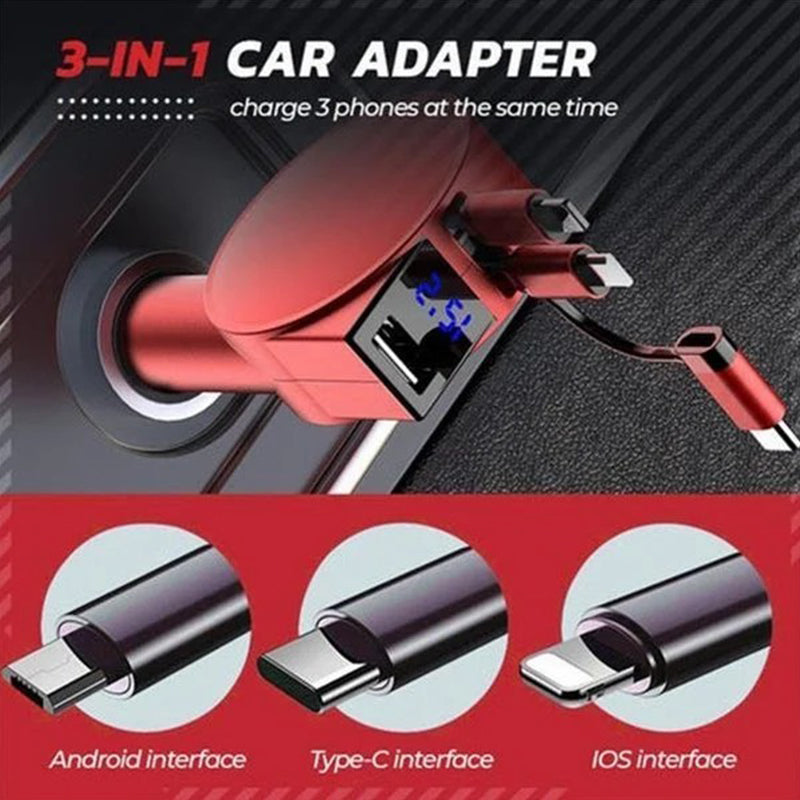 Portable 3-in-1 Fast Car Phone Charger