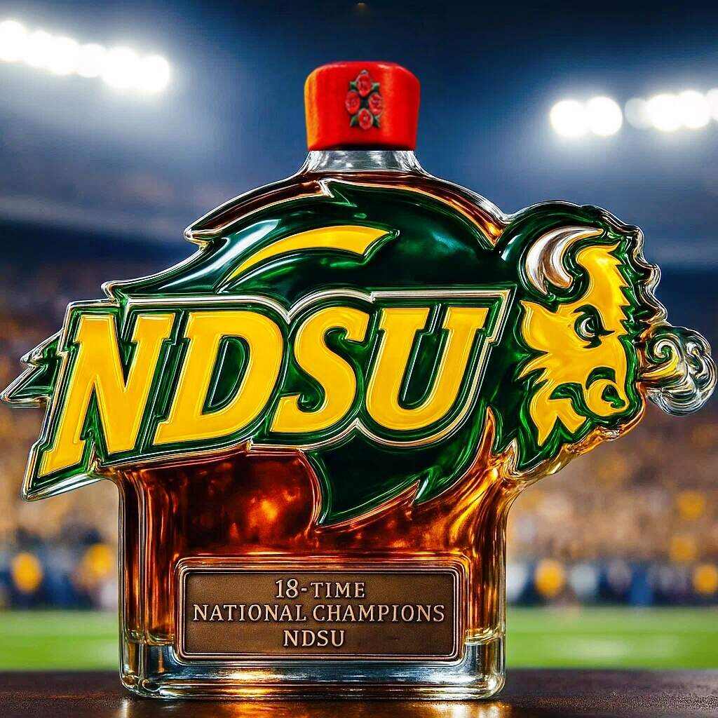 NDSU Bison 18x National Champ Engraved Whiskey Decanter