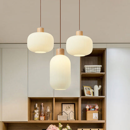 Vintage Wood and Glass Hanging Lamp