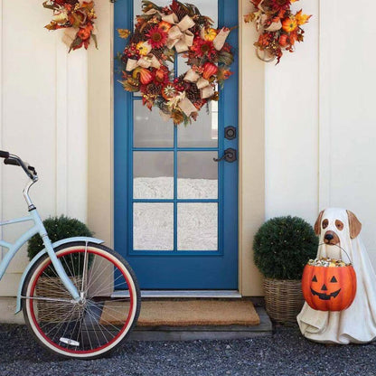 Adorable Dog Pumpkin Yard Statue