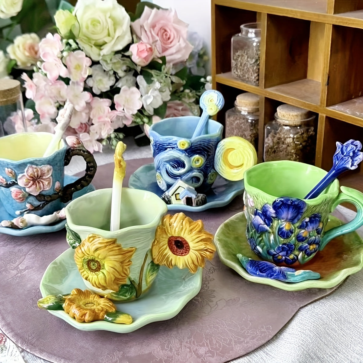 Vibrant Artistic Ceramic Coffee Mug Set