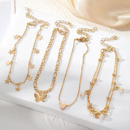 Dainty Ladies 5 Piece Anklet Set with Cute Charms