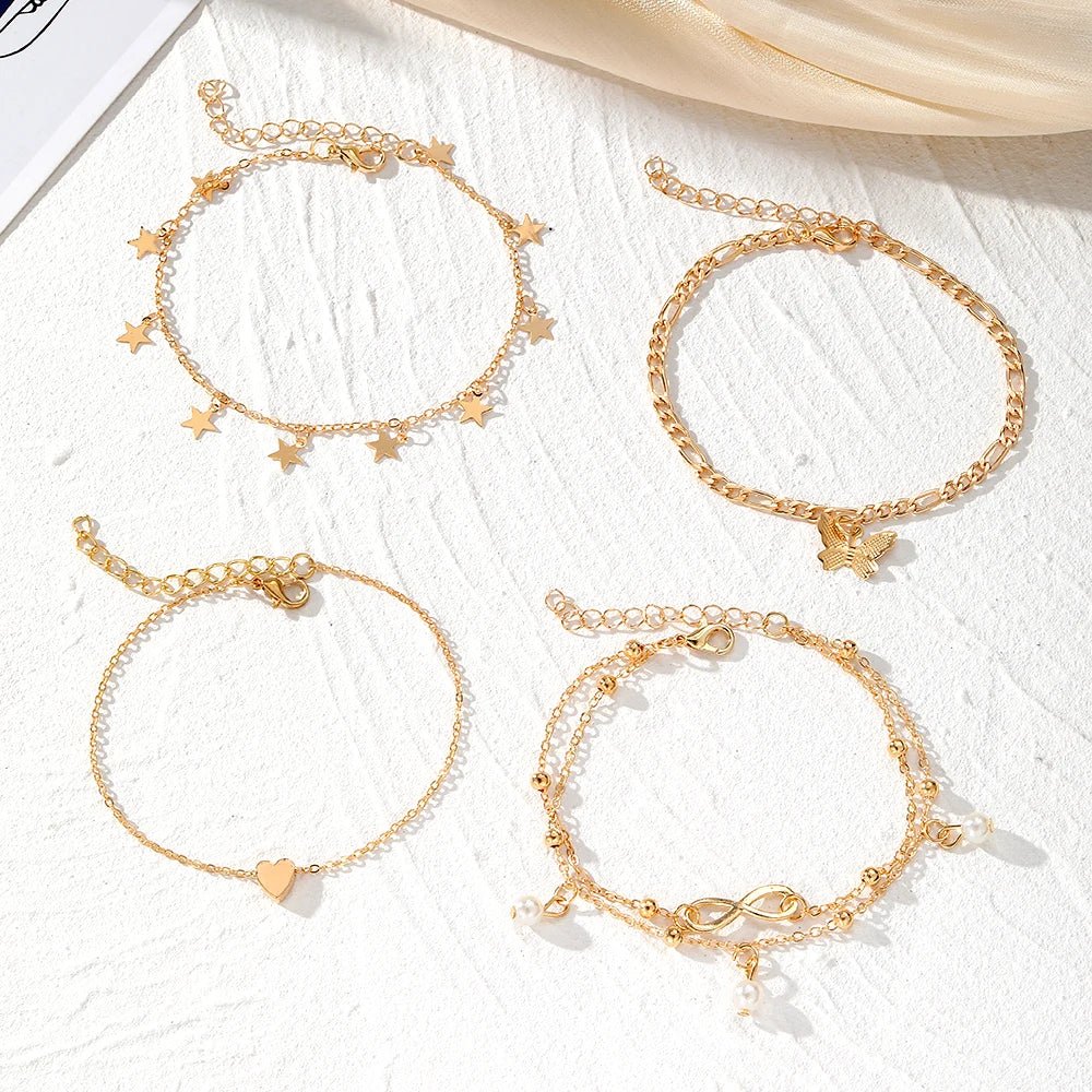 Dainty Ladies 5 Piece Anklet Set with Cute Charms