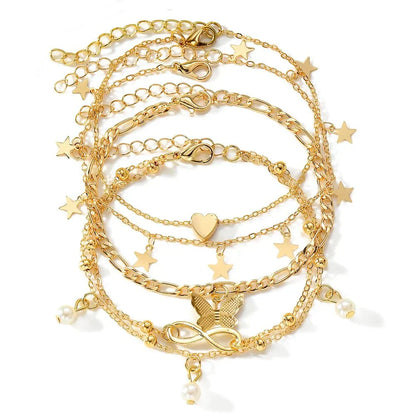Dainty Ladies 5 Piece Anklet Set with Cute Charms