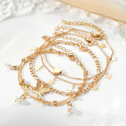 Dainty Ladies 5 Piece Anklet Set with Cute Charms