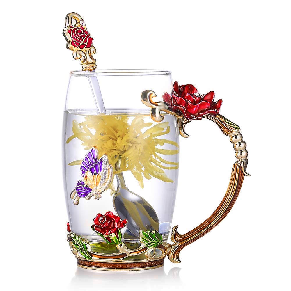 Delicate Flower Pattern Tea Cup Set With Spoon