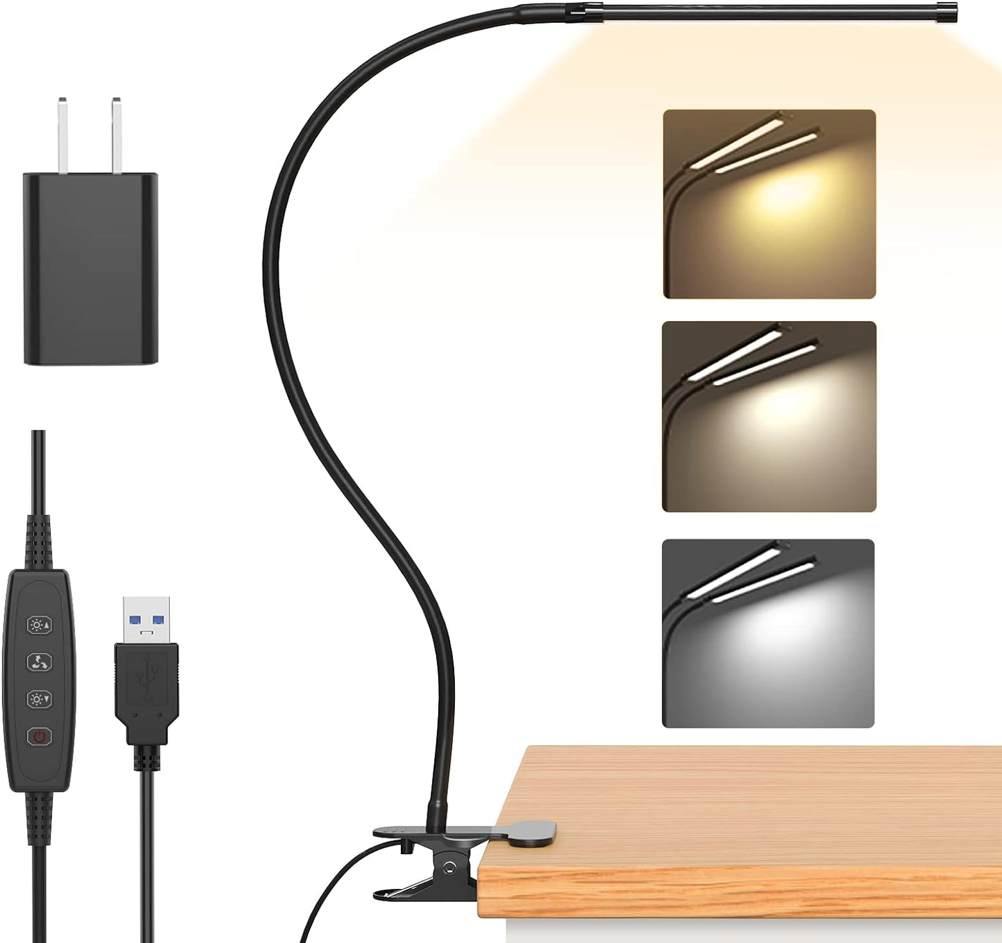 Adjustable LED Table Lamp with USB and Clamp - Luxicro