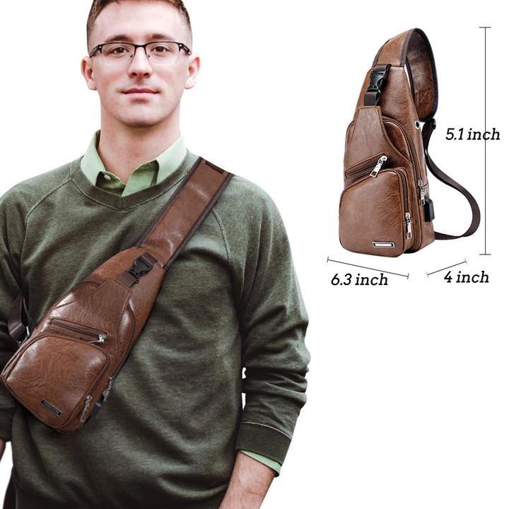 Large Men's Real Leather Crossbody Backpack