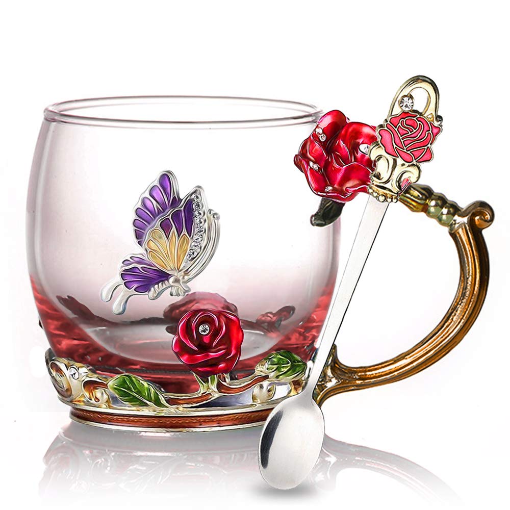 Delicate Flower Pattern Tea Cup Set With Spoon