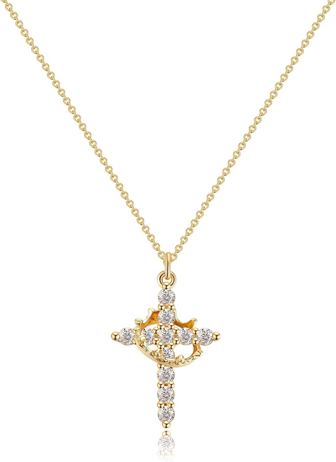 Elegant Gold Tone Cross Chain Necklace - Luxicro