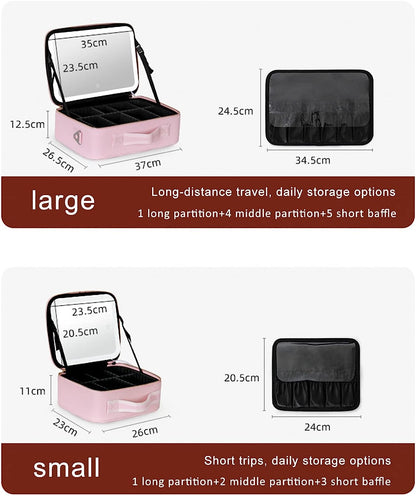 Compact Travel Makeup Organizer with LED Light & Mirror - Luxicro