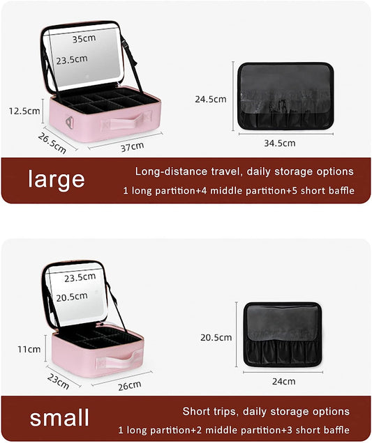 Compact Travel Makeup Organizer with LED Light & Mirror - Luxicro