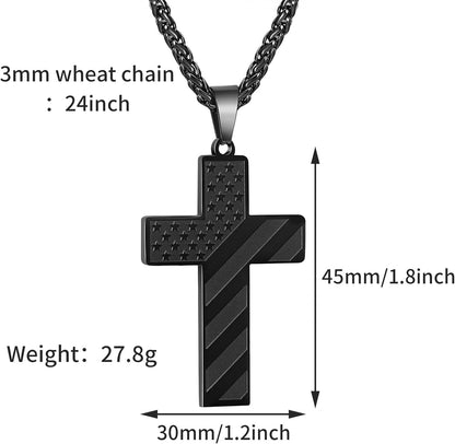 American Flag Cross Silver Pendant Necklace