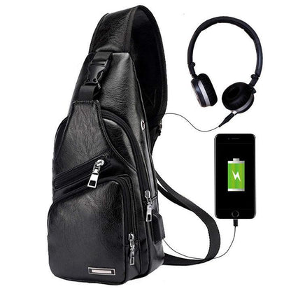 Big Mens Leather Chest Bag Waterproof Backpack