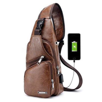 Big Mens Leather Chest Bag Waterproof Backpack
