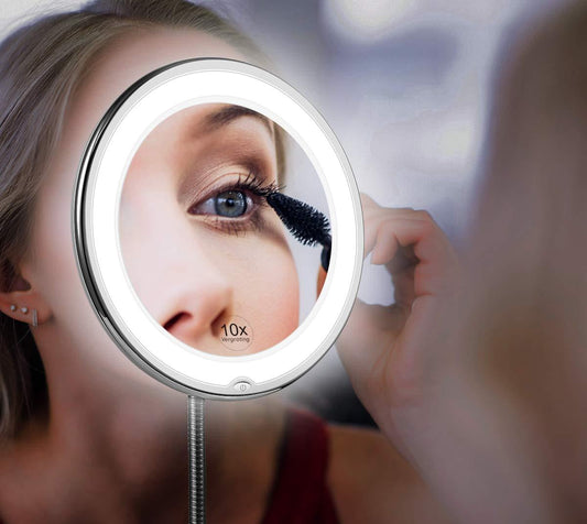 Bright LED Magnifying Makeup Mirror with Adjustable Arm - Luxicro