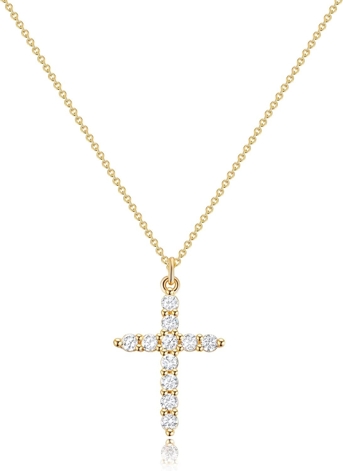 Elegant Gold Tone Cross Chain Necklace