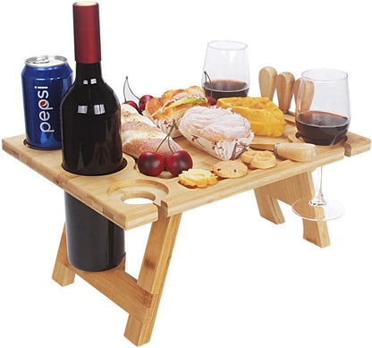 Compact Wooden Wine Table with Bottle Holder