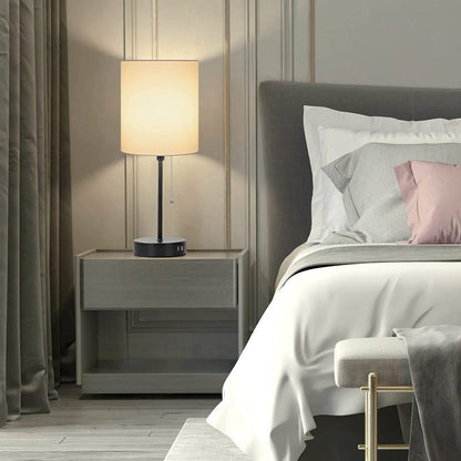 Compact White Nightstand Lamps with USB Charging