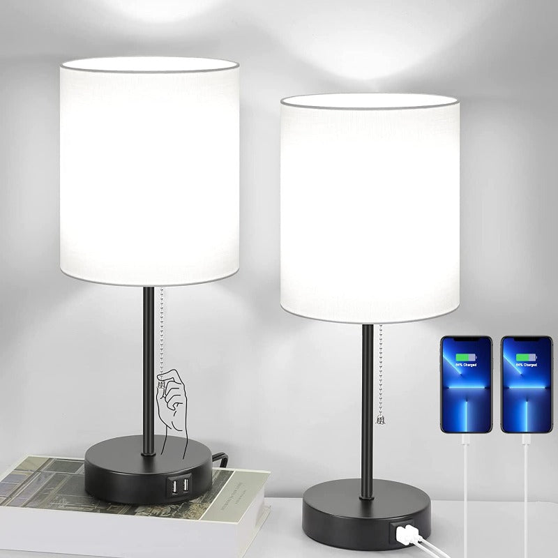 Contemporary 2-Pack Bedside Table Lamps with USB