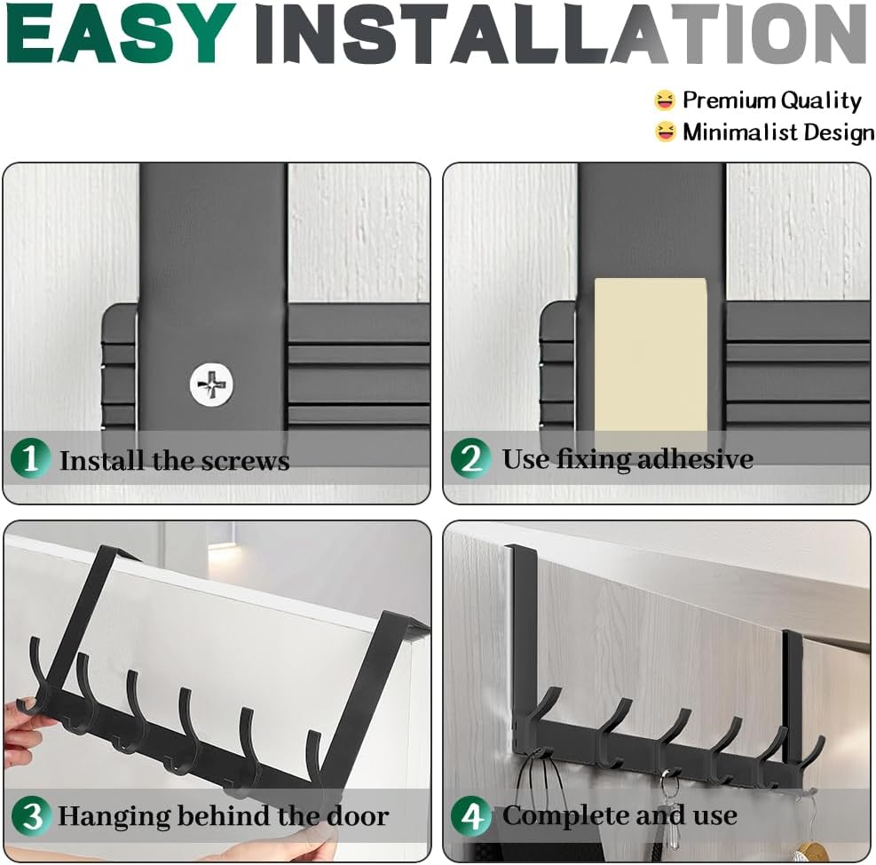 Wall Mount 6 Hook Storage Organizer Rack