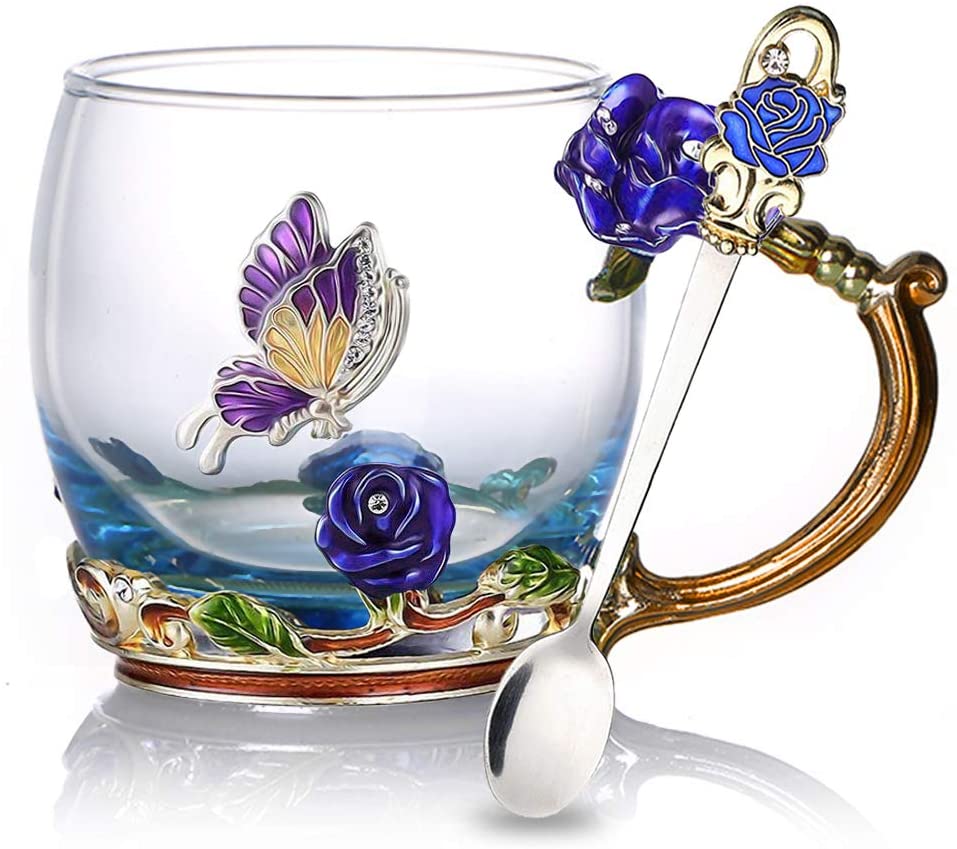 Delicate Flower Pattern Tea Cup Set With Spoon