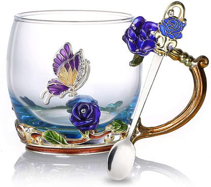 Delicate Flower Pattern Tea Cup Set With Spoon