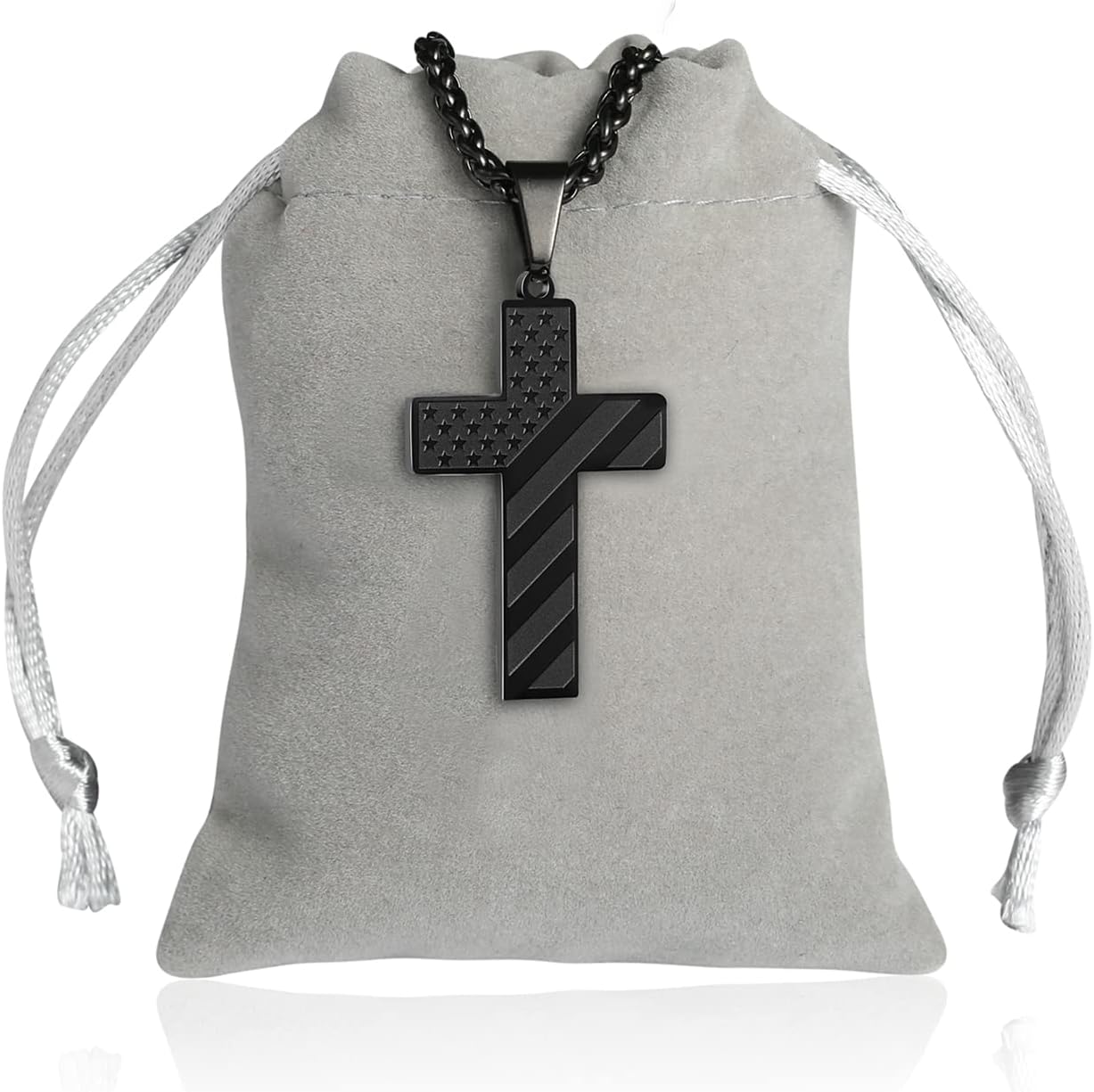 American Flag Cross Silver Pendant Necklace