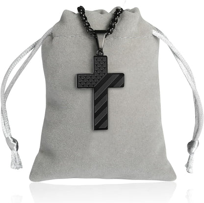 American Flag Cross Silver Pendant Necklace