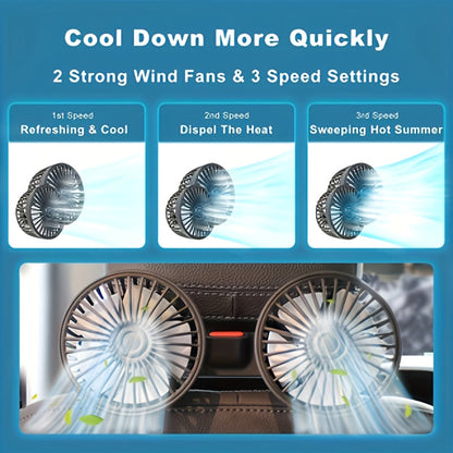 Portable Dual Car Fan with 360° Rotation & Silent Operation