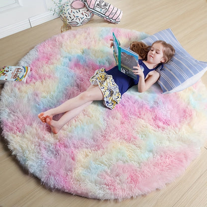 Colorful Circular Area Rug - Plush Multicolor Floor Mat - Luxicro