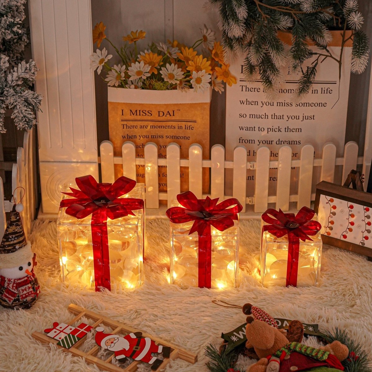 Bright LED Gift Boxes Set of 3 Christmas Decorations
