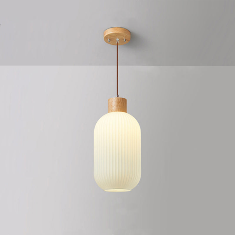 Vintage Wood and Glass Hanging Lamp
