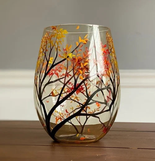 Colorful Artistic Seasonal Tree Wine Glasses